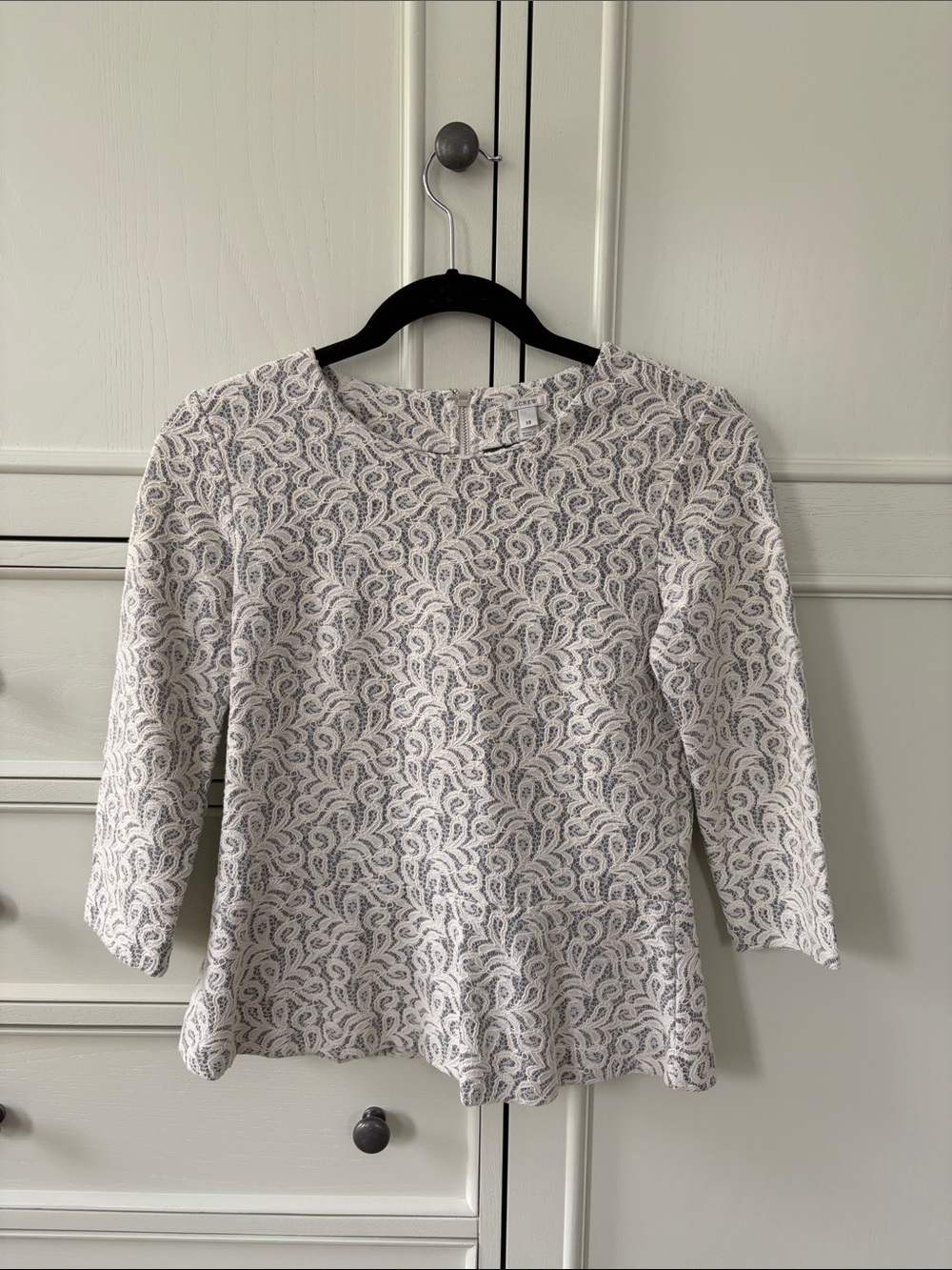 J. Crew White Lace-Pattern Peplum Blouse